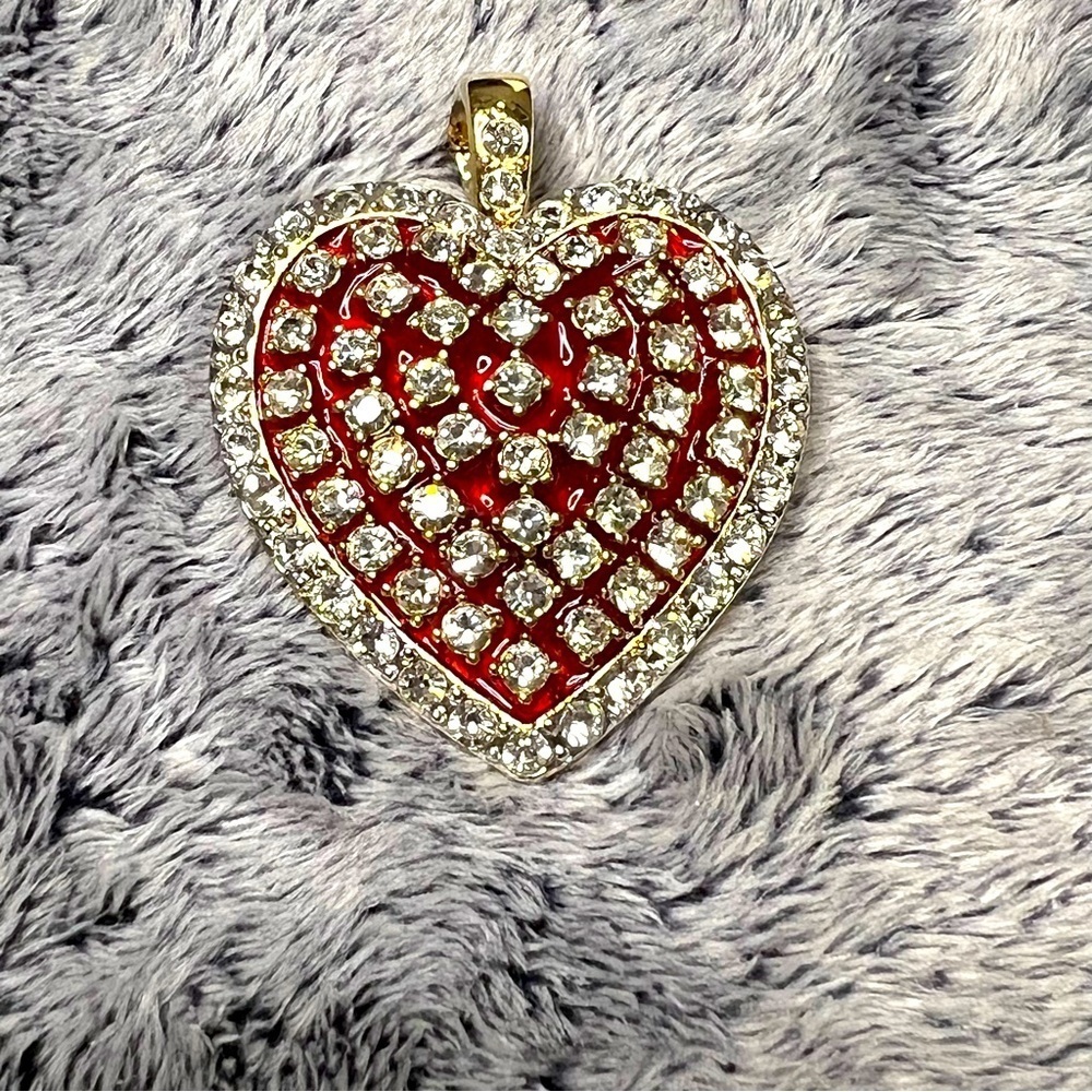 Nolan Miller Vintage Red Enamel Rhinestone Heart Pendant